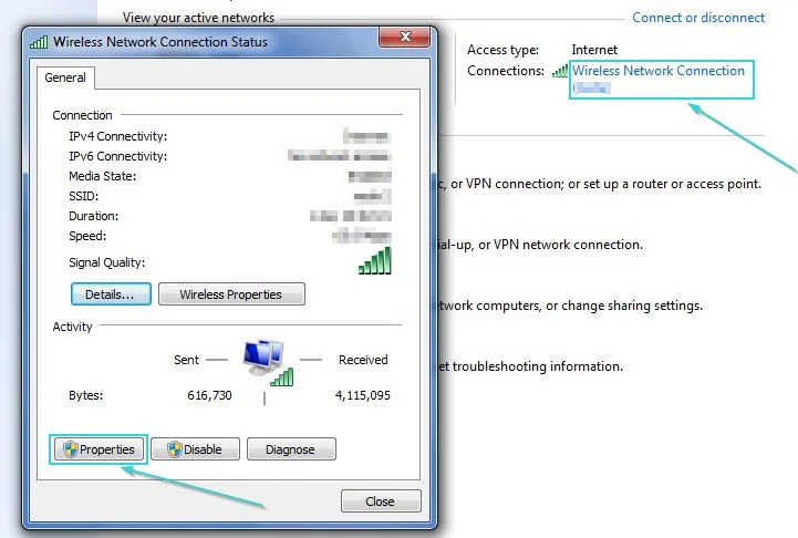 برای رفع خطای This Site Can't Be Reached گزینه ''Properties'' را انتخاب کنید.