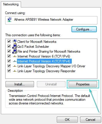 تیک گزینهی (Internet Protocol version4 (TCP/IPv4 را فعال کنید.