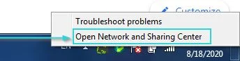 به عنوان یکی از روشهای رفع خطای This Site Can't Be Reached باید روی Open Network and Sharing Center کلیک کنید.