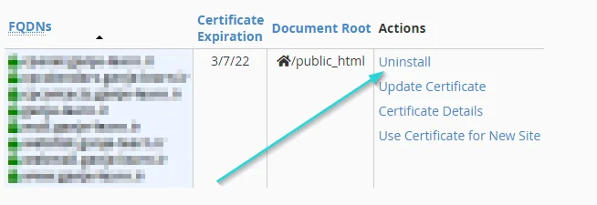 حذف نصب SSL رایگان در سی پنل